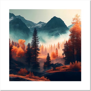 Autumn Trees Mountain Scenery Fall Colors Posters and Art